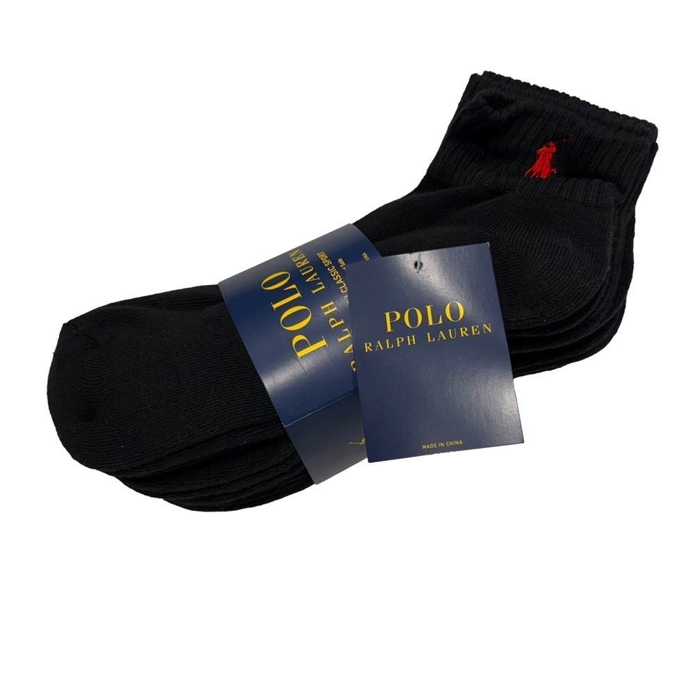 Polo Ralph Lauren 6-Pairs Black Quarter Crew Socks Classic Sport Men’s Sz 6-12.5